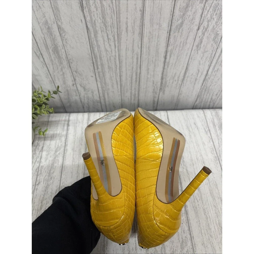 Womens Size 7 Sam Edelman Hazel Heel In Yellow Crocco EUC - Picture 6 of 7